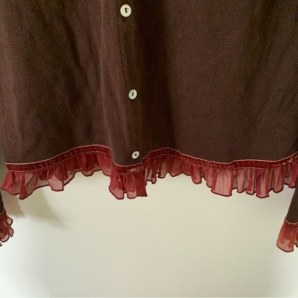 April Cornell Brown Burgundy Lace Buttoned Cardigan Sweater - Picture 7 of 7